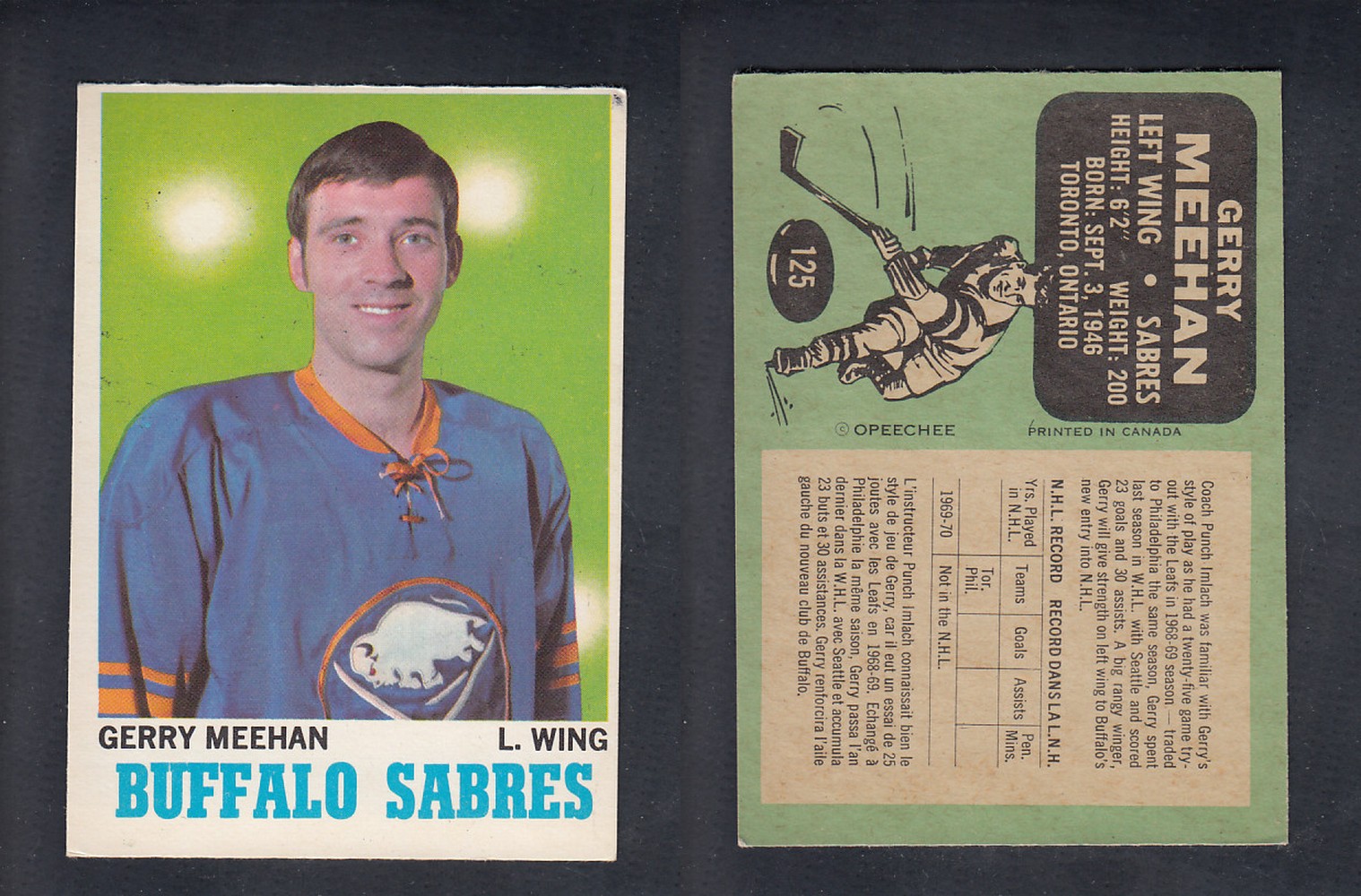 1970-71 O-PEE-CHEE HOCKEY CARD #125 G. MEEHAN photo 1970-71 O-PEE-CHEE HOCKEY CARD #125 G. MEEHAN photo