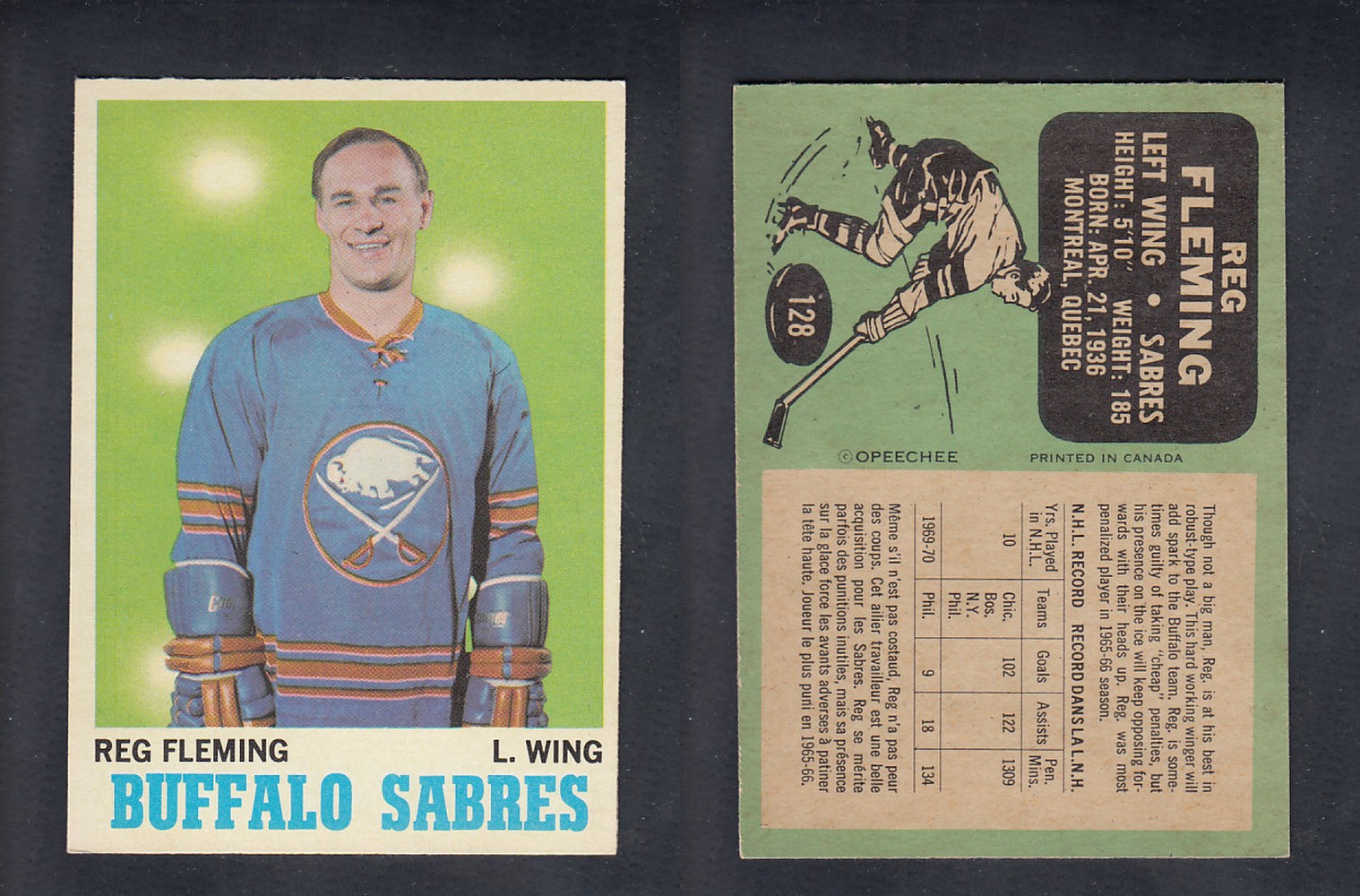1970-71 O-PEE-CHEE HOCKEY CARD #128 R. FLEMING photo 1970-71 O-PEE-CHEE HOCKEY CARD #128 R. FLEMING photo