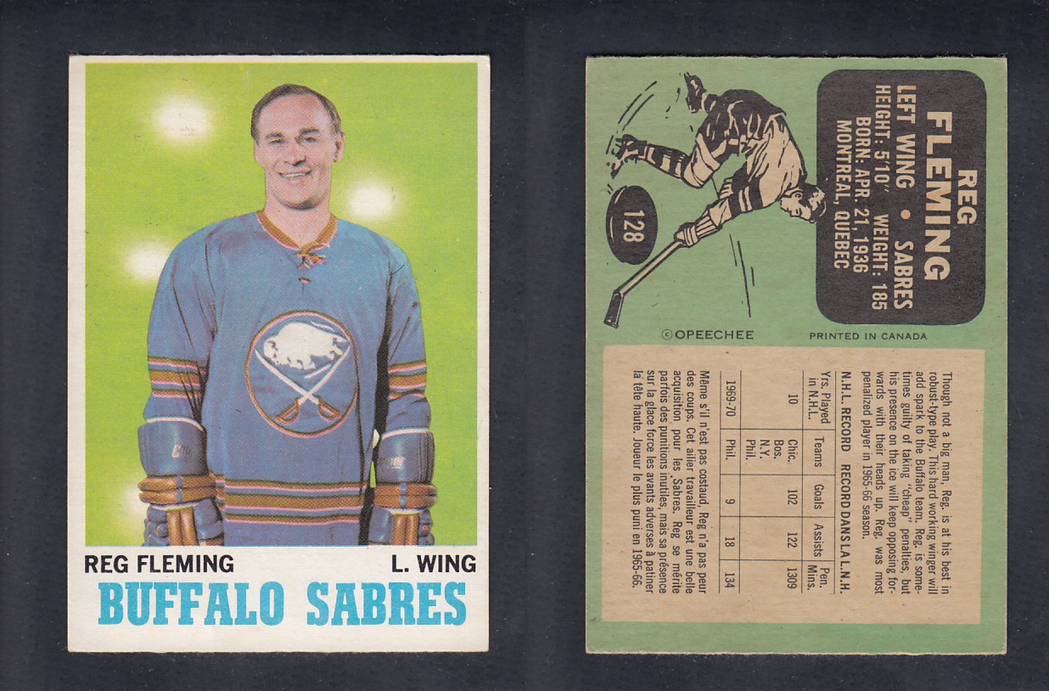 1970-71 O-PEE-CHEE HOCKEY CARD #128 R. FLEMING photo 1970-71 O-PEE-CHEE HOCKEY CARD #128 R. FLEMING photo