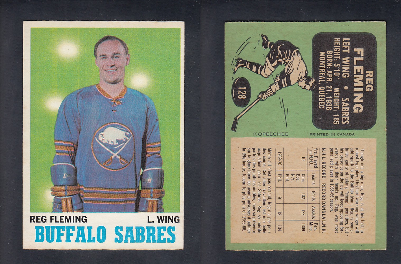 1970-71 O-PEE-CHEE HOCKEY CARD #128 R. FLEMING photo 1970-71 O-PEE-CHEE HOCKEY CARD #128 R. FLEMING photo