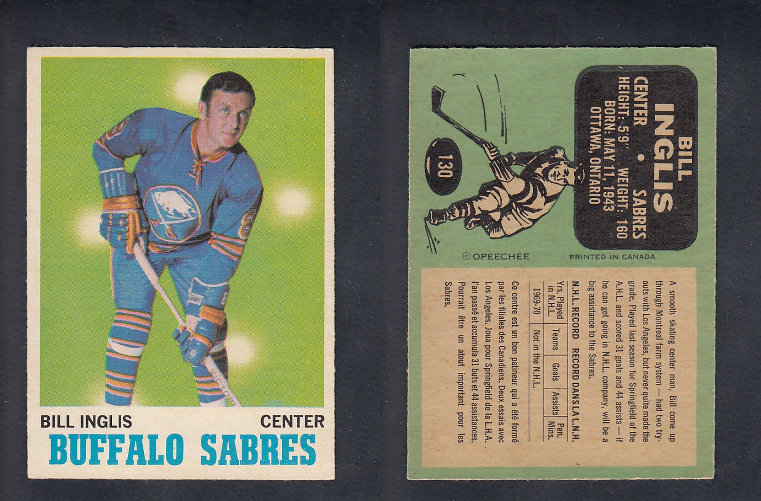 1970-71 O-PEE-CHEE HOCKEY CARD #130 B. INGLIS photo 1970-71 O-PEE-CHEE HOCKEY CARD #130 B. INGLIS photo