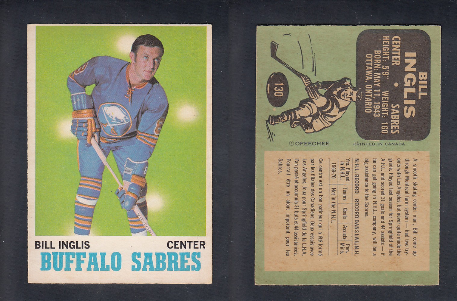 1970-71 O-PEE-CHEE HOCKEY CARD #130 B. INGLIS photo 1970-71 O-PEE-CHEE HOCKEY CARD #130 B. INGLIS photo
