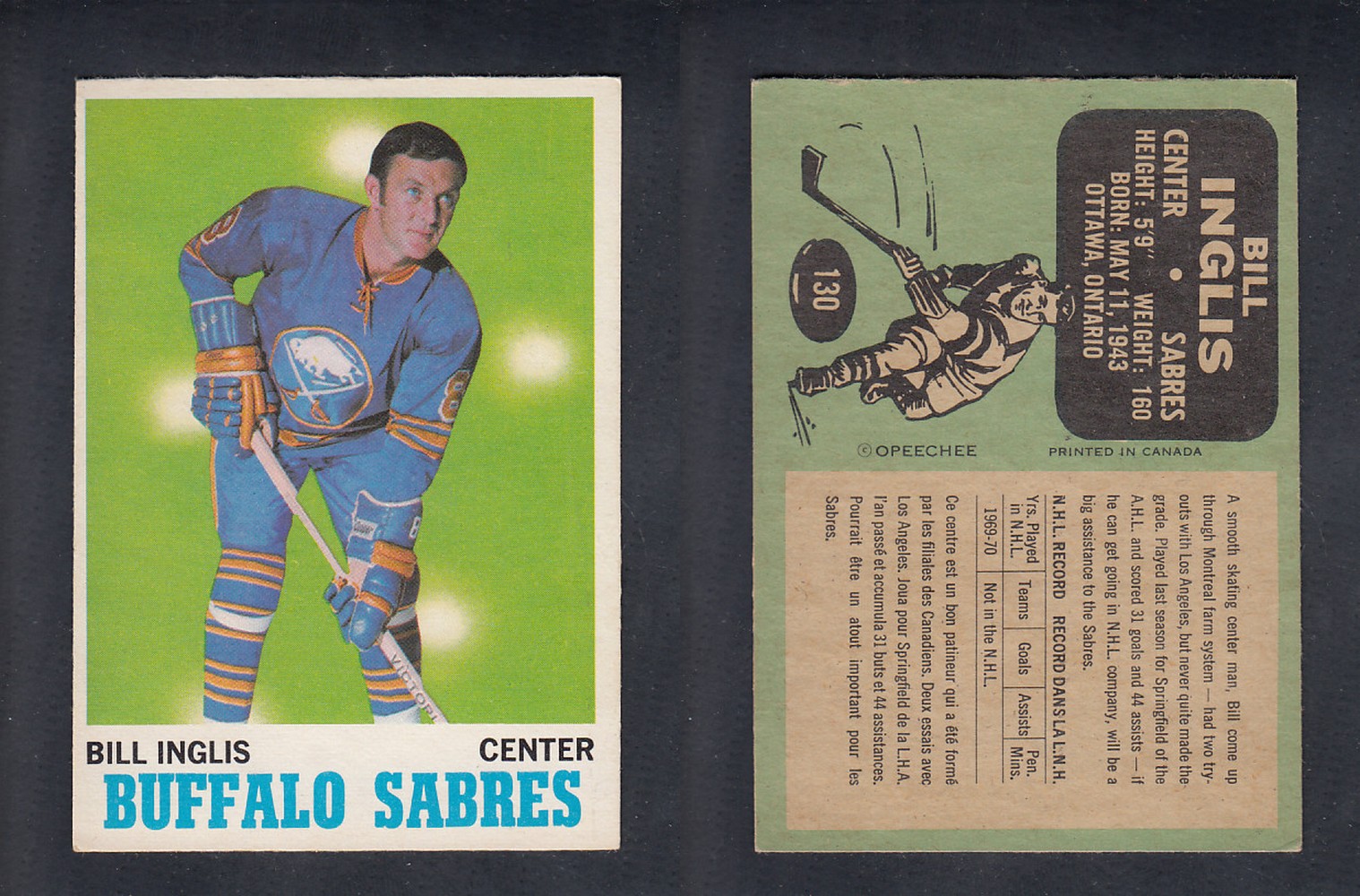 1970-71 O-PEE-CHEE HOCKEY CARD #130 B. INGLIS photo 1970-71 O-PEE-CHEE HOCKEY CARD #130 B. INGLIS photo