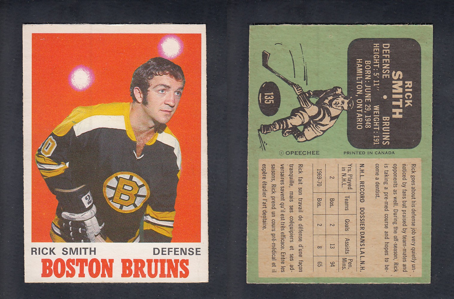 1970-71 O-PEE-CHEE HOCKEY CARD  #135  R. SMITH photo