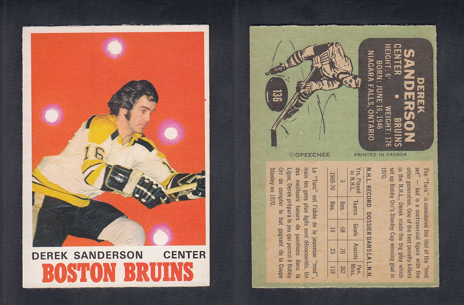 1970-71 O-PEE-CHEE HOCKEY CARD #136 D. SANDERSON photo 1970-71 O-PEE-CHEE HOCKEY CARD #136 D. SANDERSON photo