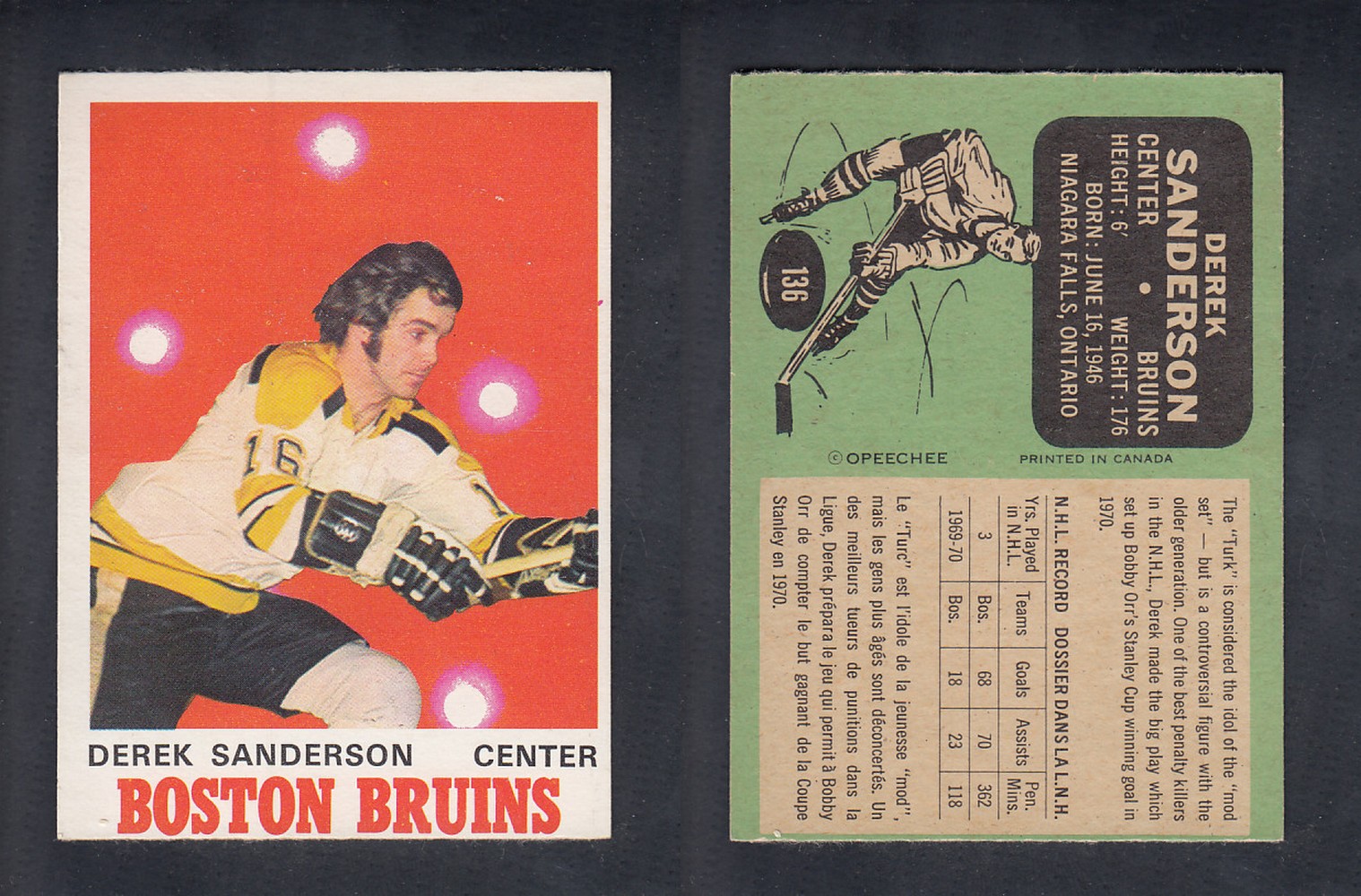 1970-71 O-PEE-CHEE HOCKEY CARD  #136  D. SANDERSON photo