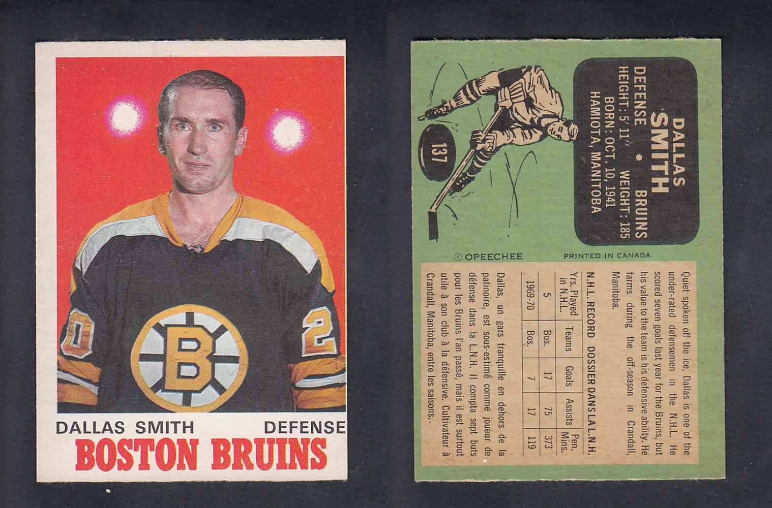 1970-71 O-PEE-CHEE HOCKEY CARD #137 D. SMITH photo 1970-71 O-PEE-CHEE HOCKEY CARD #137 D. SMITH photo