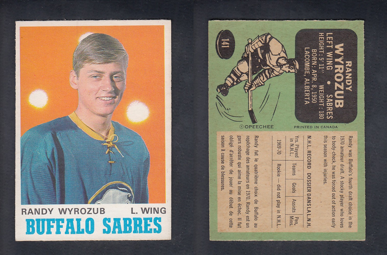 1970-71 O-PEE-CHEE HOCKEY CARD #141 R. WYROZUB photo 1970-71 O-PEE-CHEE HOCKEY CARD #141 R. WYROZUB photo