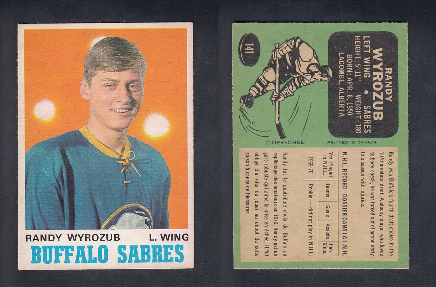 1970-71 O-PEE-CHEE HOCKEY CARD #141 R. WYROZUB photo 1970-71 O-PEE-CHEE HOCKEY CARD #141 R. WYROZUB photo