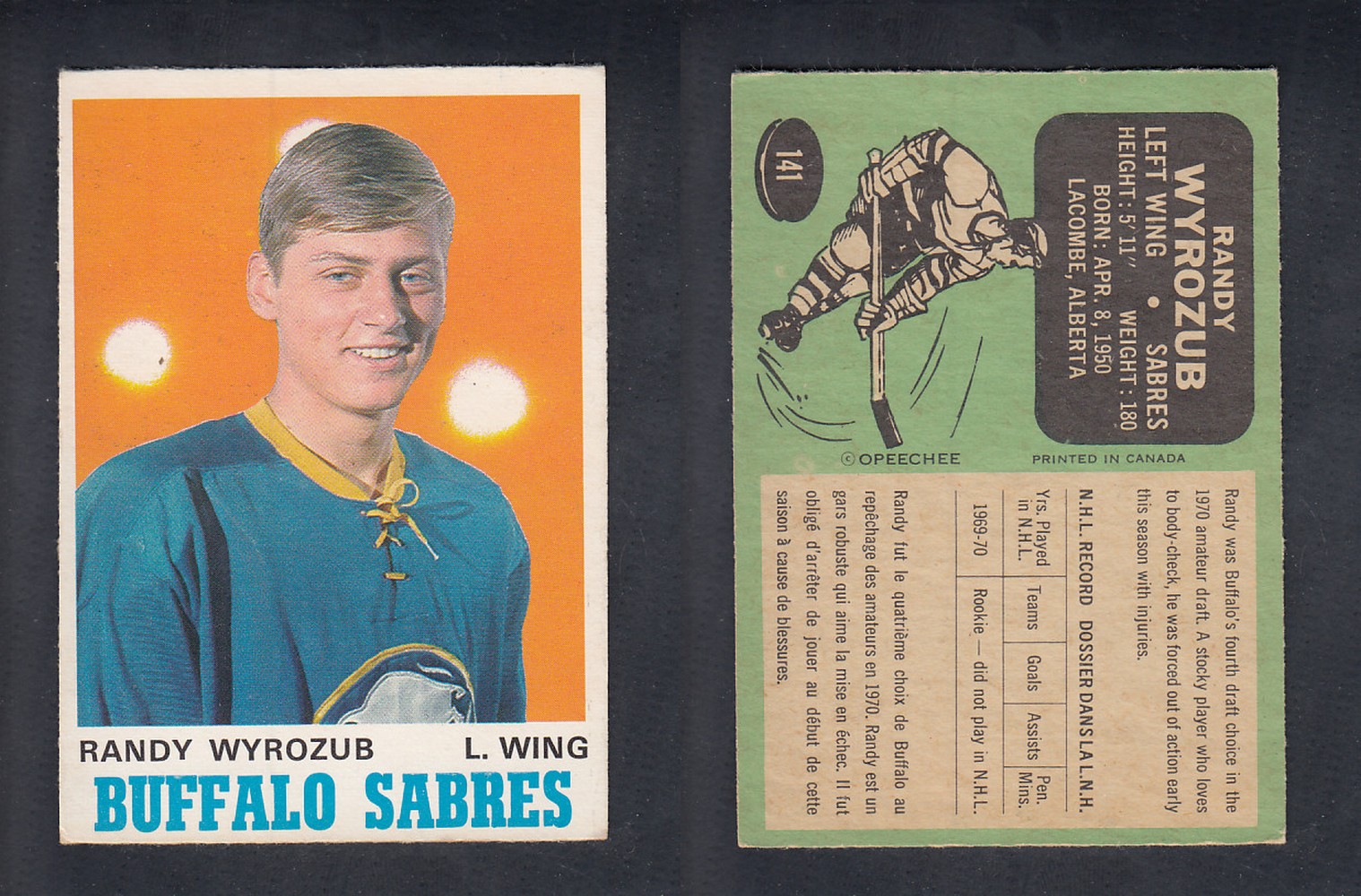1970-71 O-PEE-CHEE HOCKEY CARD #141 R. WYROZUB photo 1970-71 O-PEE-CHEE HOCKEY CARD #141 R. WYROZUB photo
