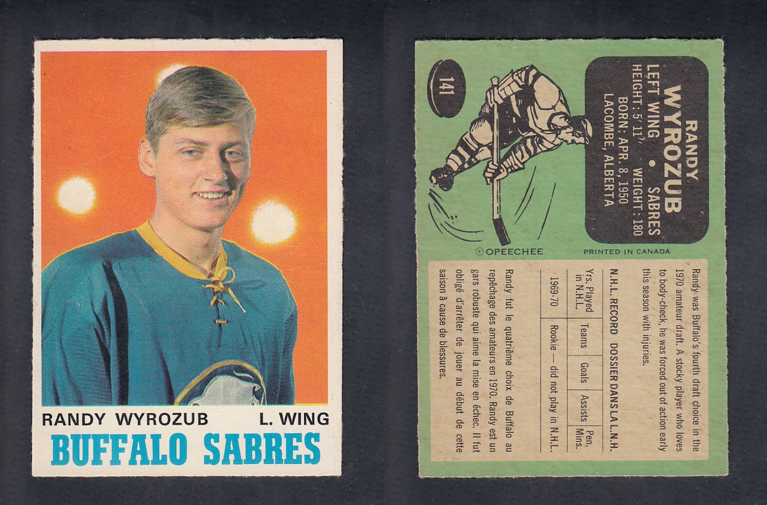 1970-71 O-PEE-CHEE HOCKEY CARD #141 R. WYROZUB photo 1970-71 O-PEE-CHEE HOCKEY CARD #141 R. WYROZUB photo