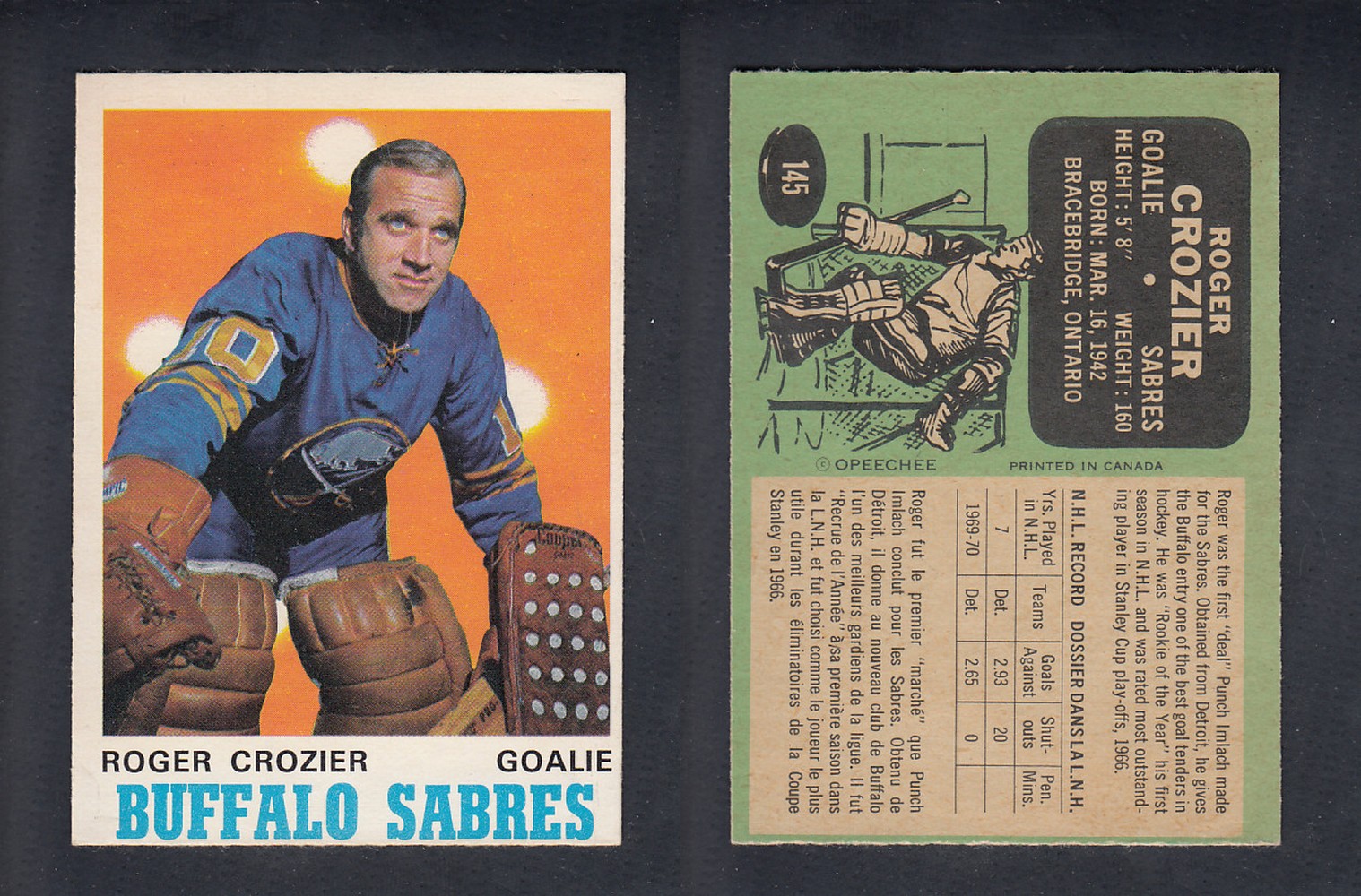1970-71 O-PEE-CHEE HOCKEY CARD #145 R. CROZIER photo 1970-71 O-PEE-CHEE HOCKEY CARD #145 R. CROZIER photo