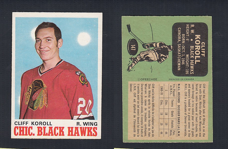 1970-71 O-PEE-CHEE HOCKEY CARD #147 C. KOROLL photo 1970-71 O-PEE-CHEE HOCKEY CARD #147 C. KOROLL photo