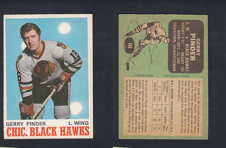 1970-71 O-PEE-CHEE HOCKEY CARD #148 G. PINDER photo 1970-71 O-PEE-CHEE HOCKEY CARD #148 G. PINDER photo