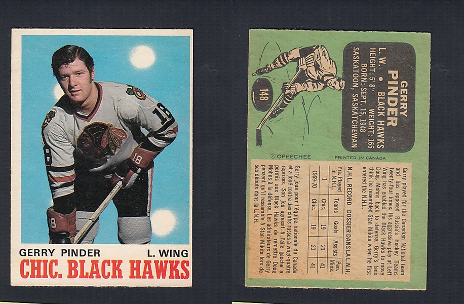 1970-71 O-PEE-CHEE HOCKEY CARD #148 G. PINDER photo 1970-71 O-PEE-CHEE HOCKEY CARD #148 G. PINDER photo