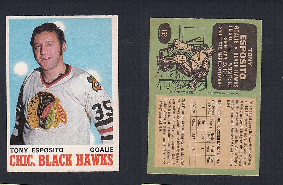 1970-71 O-PEE-CHEE HOCKEY CARD #153 T. ESPOSITO photo 1970-71 O-PEE-CHEE HOCKEY CARD #153 T. ESPOSITO photo