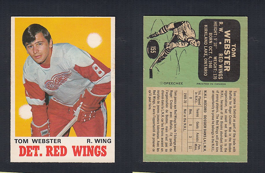 1970-71 O-PEE-CHEE HOCKEY CARD #155 T. WEBSTER photo 1970-71 O-PEE-CHEE HOCKEY CARD #155 T. WEBSTER photo