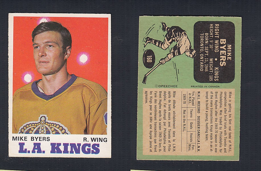 1970-71 O-PEE-CHEE HOCKEY CARD #160 M. BYERS photo 1970-71 O-PEE-CHEE HOCKEY CARD #160 M. BYERS photo