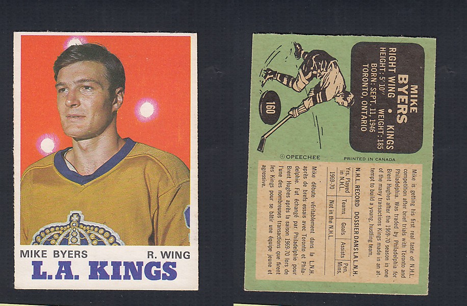 1970-71 O-PEE-CHEE HOCKEY CARD #160 M. BYERS photo 1970-71 O-PEE-CHEE HOCKEY CARD #160 M. BYERS photo