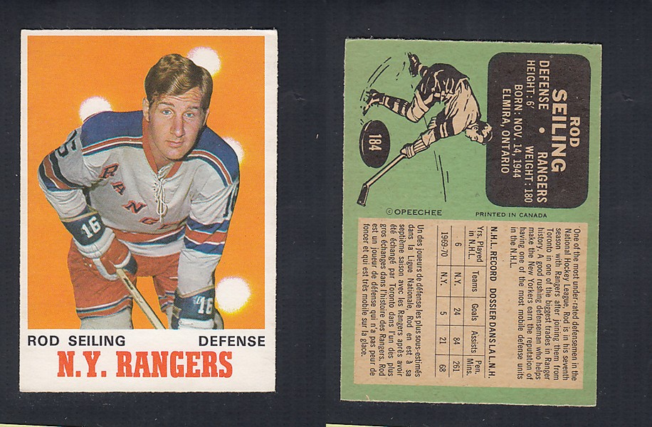 1970-71 O-PEE-CHEE HOCKEY CARD  #184 R. SEILING photo