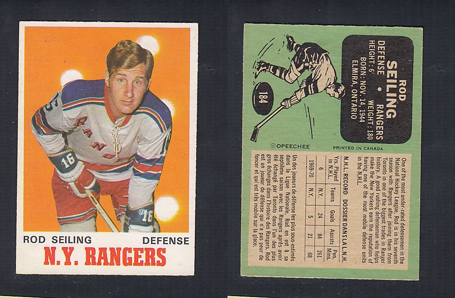1970-71 O-PEE-CHEE HOCKEY CARD  #184 R. SEILING photo