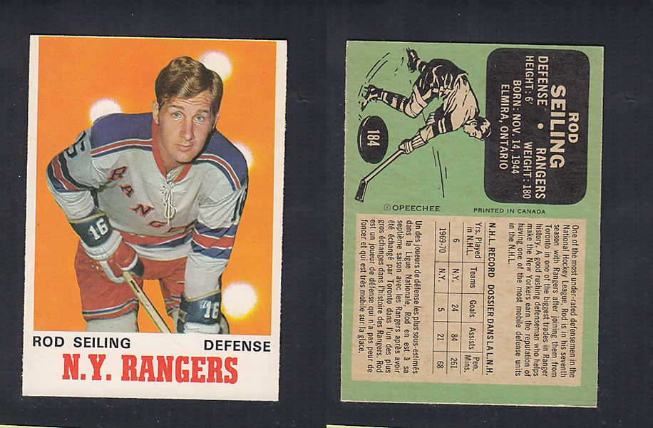 1970-71 O-PEE-CHEE HOCKEY CARD  #184 R. SEILING photo