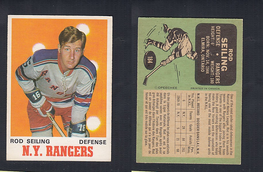1970-71 O-PEE-CHEE HOCKEY CARD  #184 R. SEILING photo