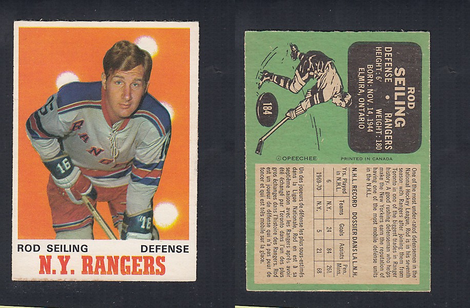 1970-71 O-PEE-CHEE HOCKEY CARD  #184 R. SEILING photo