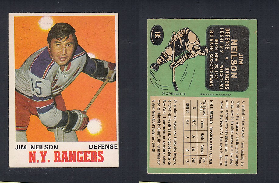1970-71 O-PEE-CHEE HOCKEY CARD  #185 J. NEILSON photo