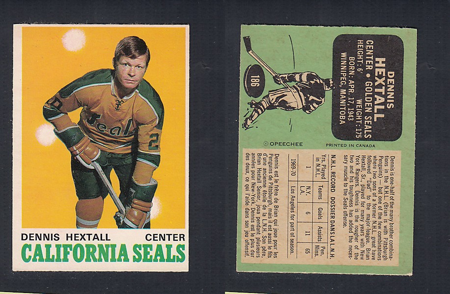 1970-71 O-PEE-CHEE HOCKEY CARD  #186 D. HEXTALL photo