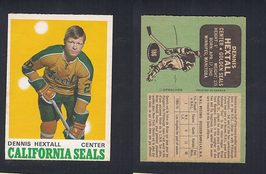 1970-71 O-PEE-CHEE HOCKEY CARD  #186 D. HEXTALL photo