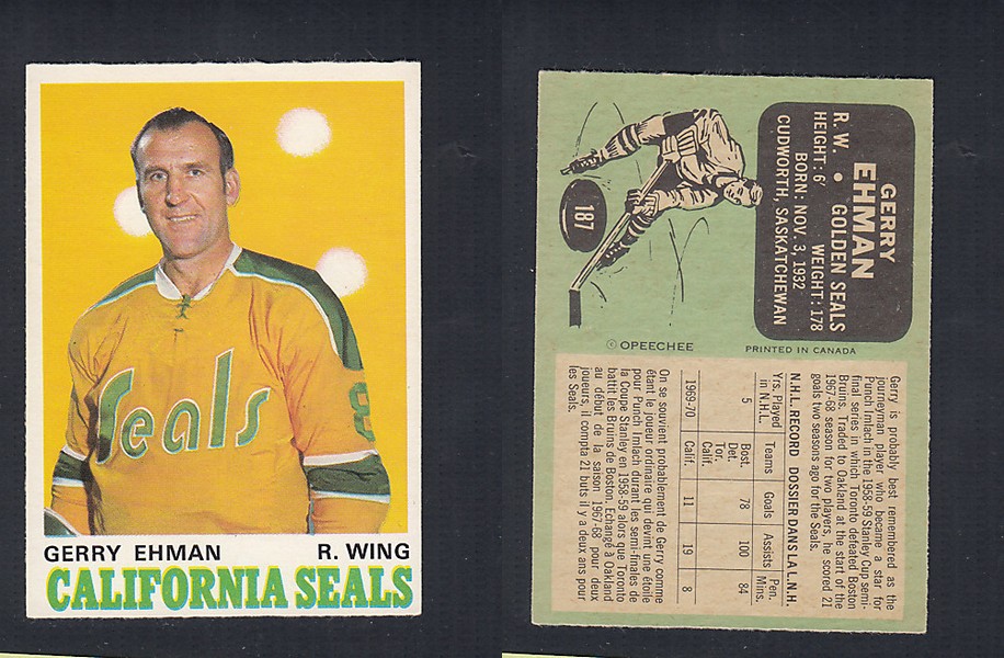 1970-71 O-PEE-CHEE HOCKEY CARD  #187 G. EHMAN photo