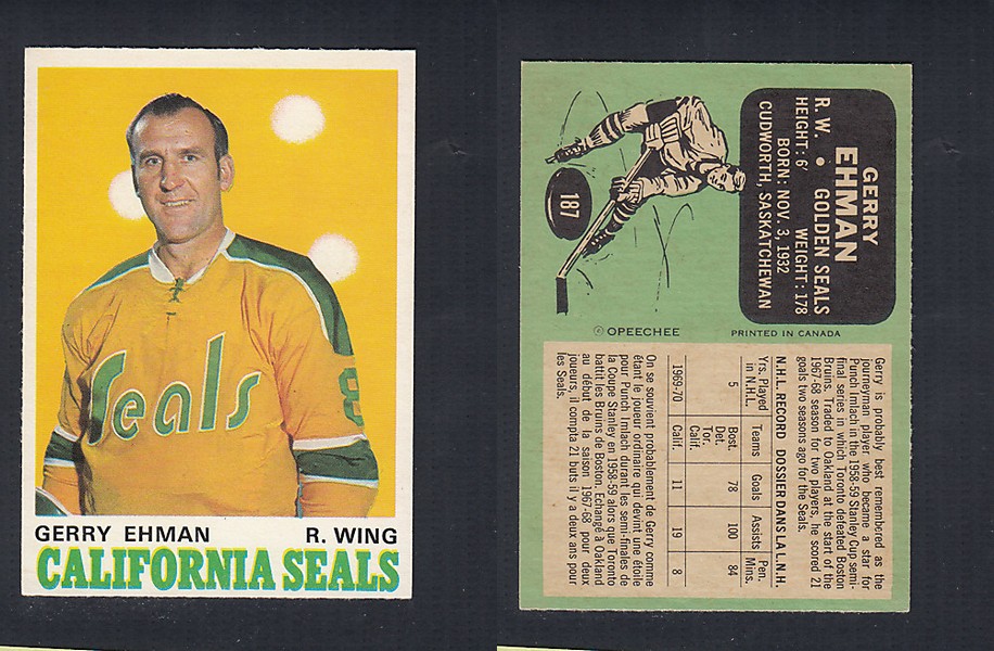 1970-71 O-PEE-CHEE HOCKEY CARD  #187 G. EHMAN photo