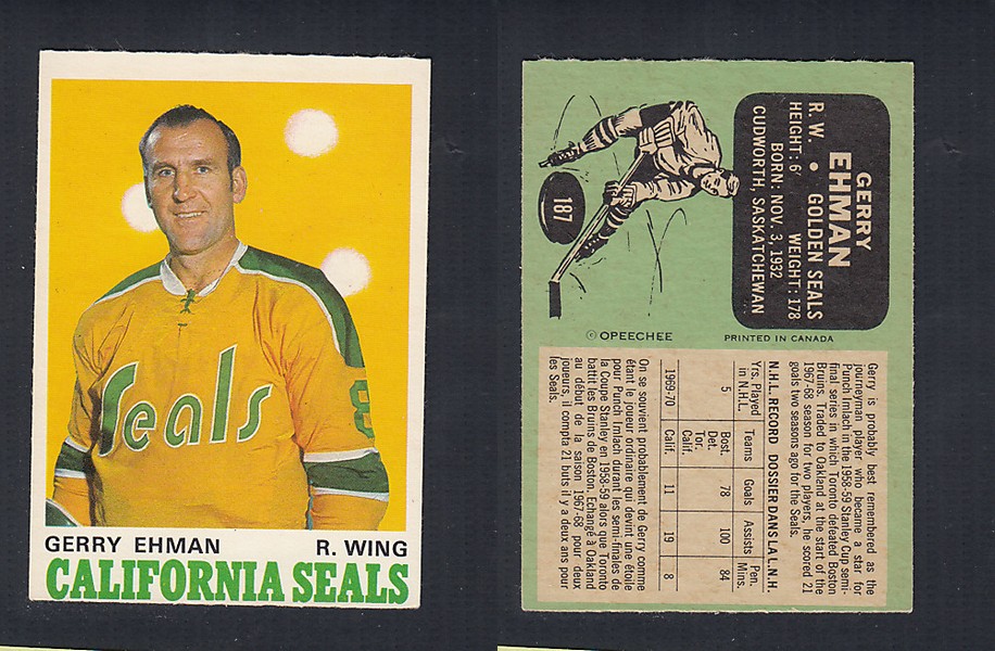 1970-71 O-PEE-CHEE HOCKEY CARD  #187 G. EHMAN photo