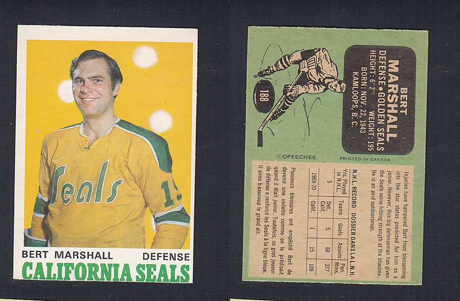1970-71 O-PEE-CHEE HOCKEY CARD  #188 B. MARSHALL photo