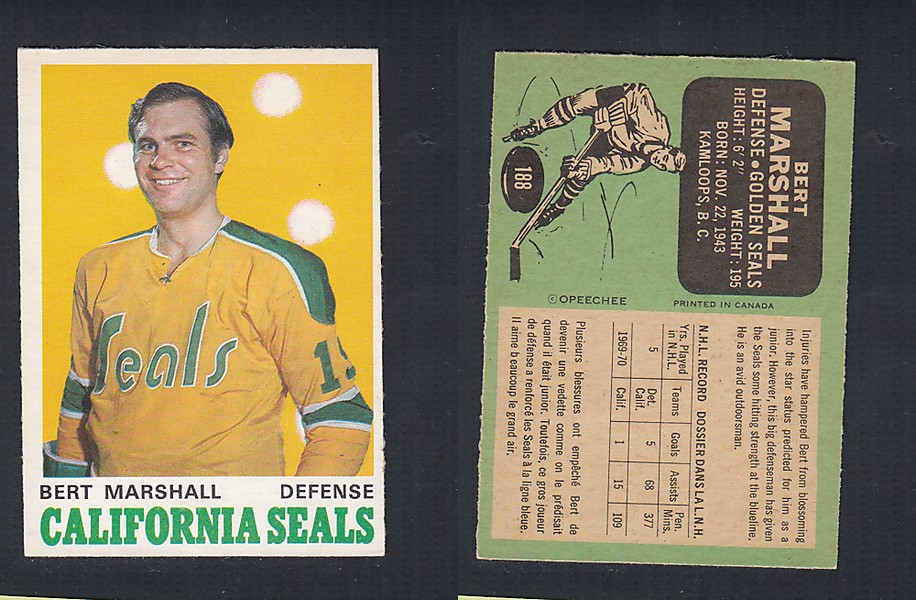 1970-71 O-PEE-CHEE HOCKEY CARD  #188 B. MARSHALL photo