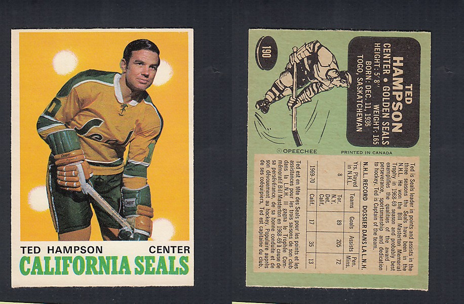 1970-71 O-PEE-CHEE HOCKEY CARD  #190 T. HAMPSON photo