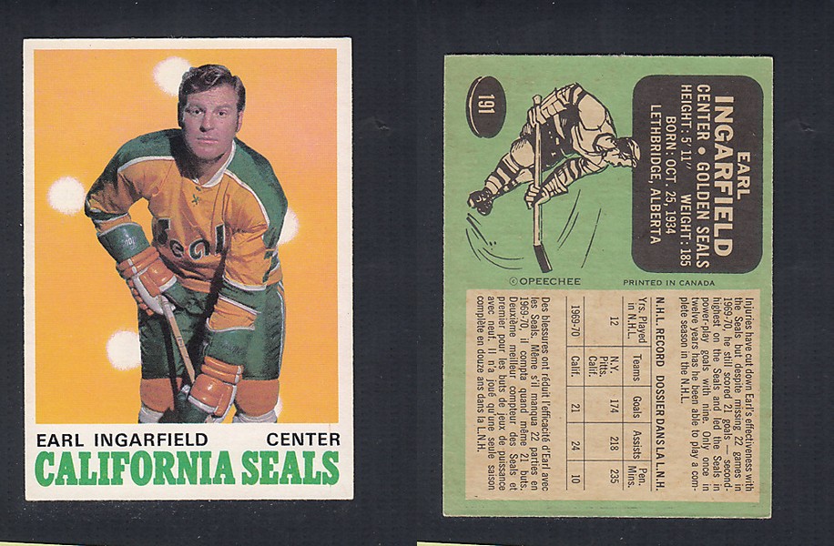 1970-71 O-PEE-CHEE HOCKEY CARD  #191 E. INGARFIELD photo