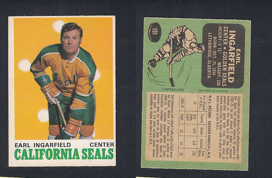 1970-71 O-PEE-CHEE HOCKEY CARD  #191 E. INGARFIELD photo