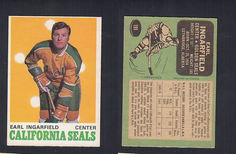 1970-71 O-PEE-CHEE HOCKEY CARD  #191 E. INGARFIELD photo