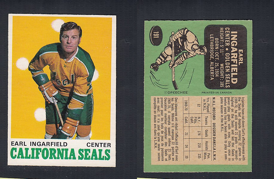 1970-71 O-PEE-CHEE HOCKEY CARD  #191 E. INGARFIELD photo