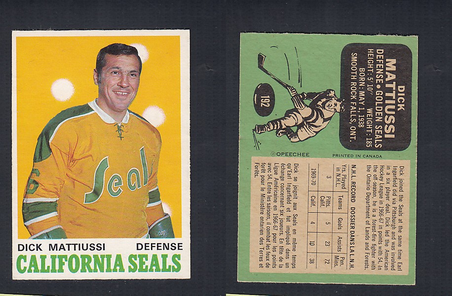 1970-71 O-PEE-CHEE HOCKEY CARD  #192 D. MATTIUSSI photo