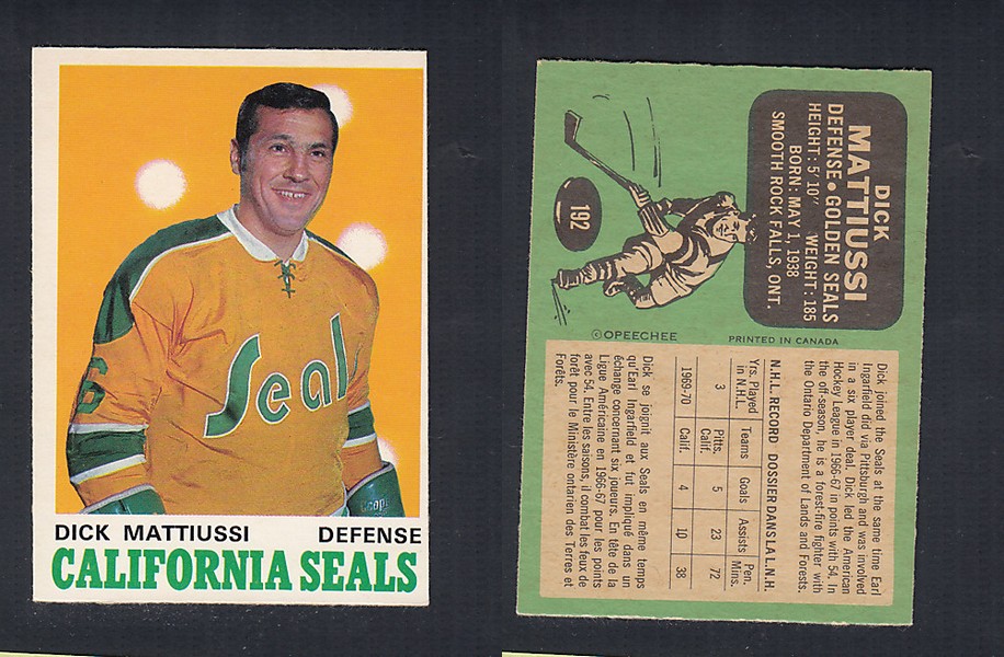1970-71 O-PEE-CHEE HOCKEY CARD  #192 D. MATTIUSSI photo