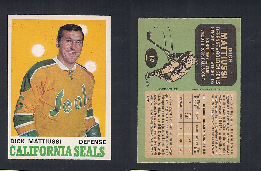 1970-71 O-PEE-CHEE HOCKEY CARD  #192 D. MATTIUSSI photo
