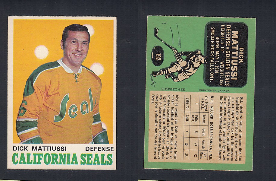 1970-71 O-PEE-CHEE HOCKEY CARD  #192 D. MATTIUSSI photo