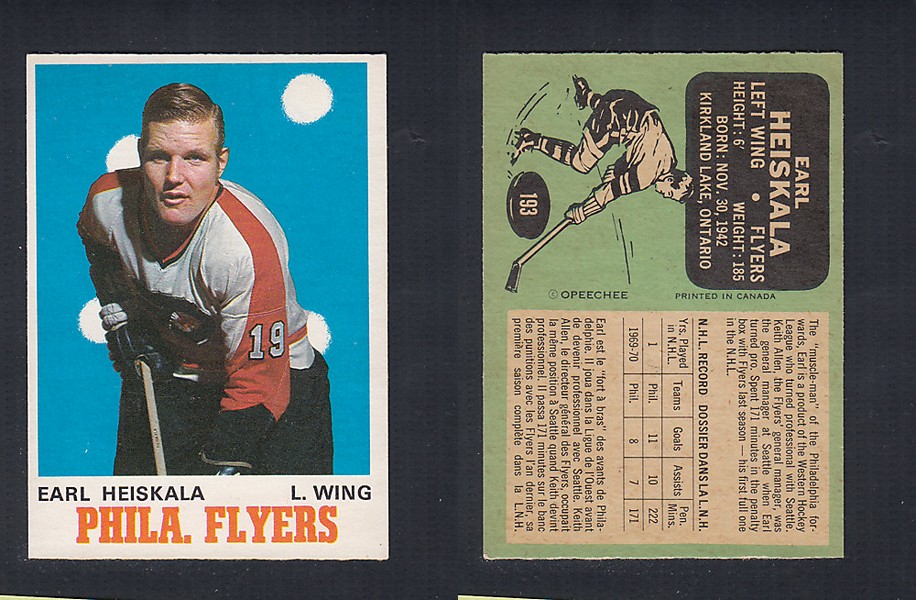 1970-71 O-PEE-CHEE HOCKEY CARD  #193 E. HEISKALA photo