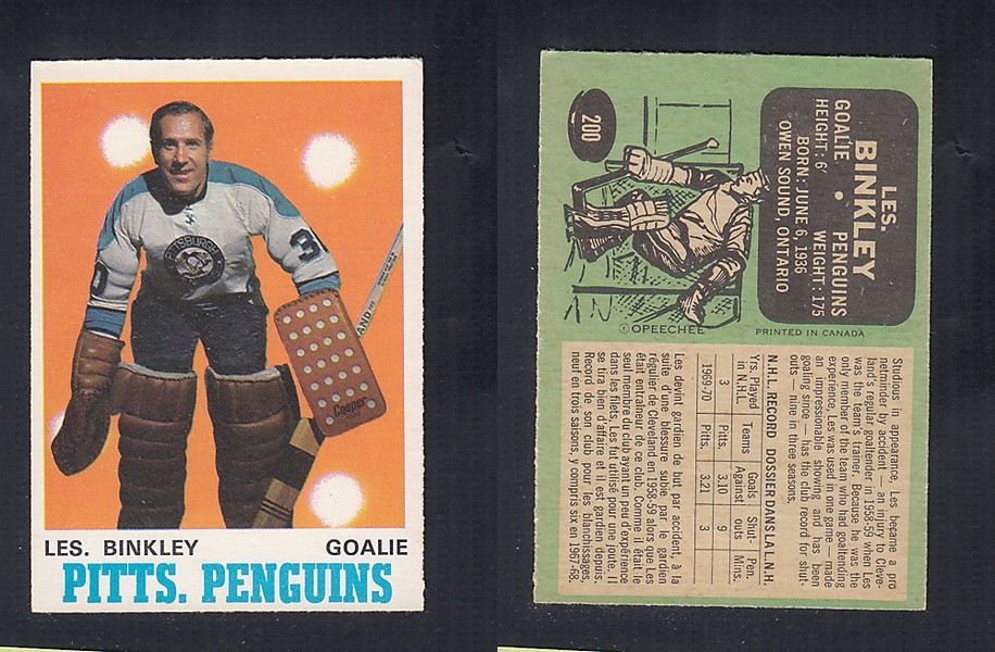 1970-71 O-PEE-CHEE HOCKEY CARD  #200 L. BINKLEY photo
