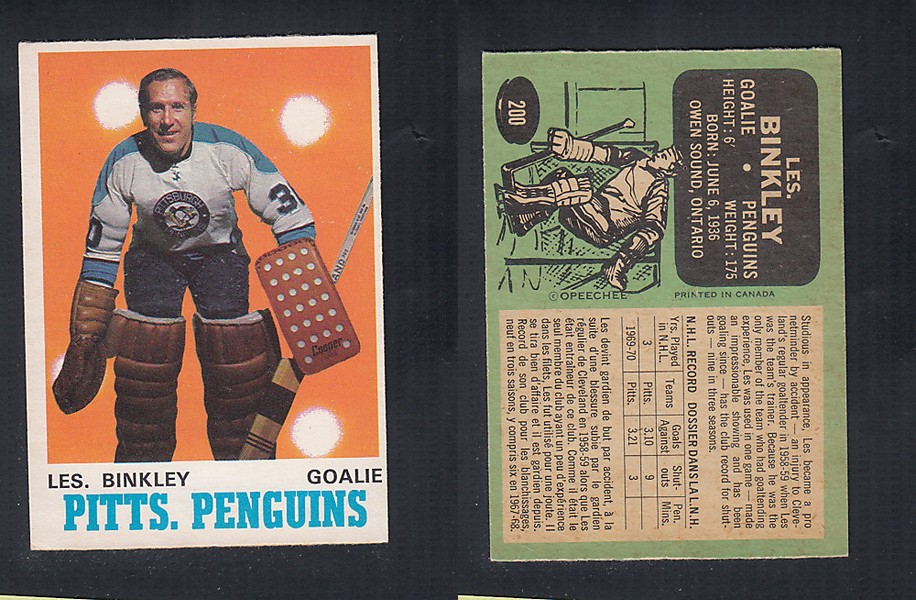 1970-71 O-PEE-CHEE HOCKEY CARD  #200 L. BINKLEY photo