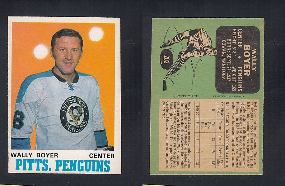 1970-71 O-PEE-CHEE HOCKEY CARD  #203 W. BOYER photo