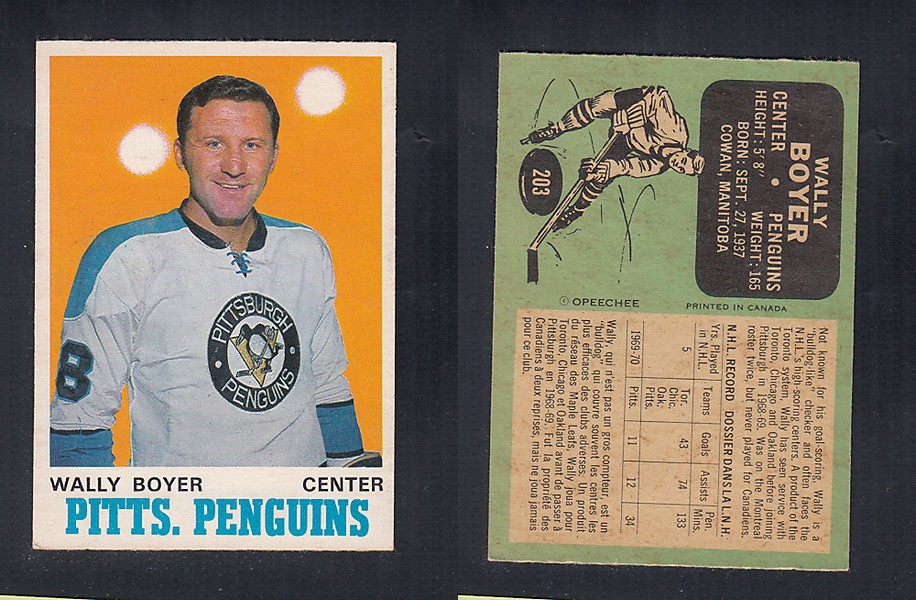 1970-71 O-PEE-CHEE HOCKEY CARD  #203 W. BOYER photo
